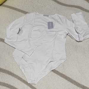 White Long-Sleeve Square-Neck Bodysuit